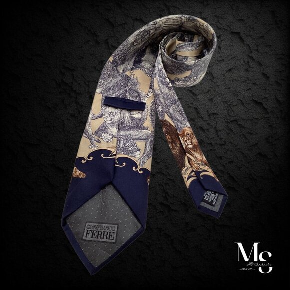 GIANFRANCO FERRE Beige & Gray Animal Print Silk Tie Made In Italy W:3.75" EX CD - Picture 1 of 6
